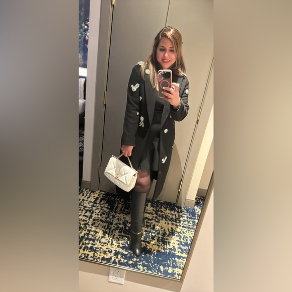 Faux Wool One Button Rhinestone Embellished Coat - Picture 11 of 16